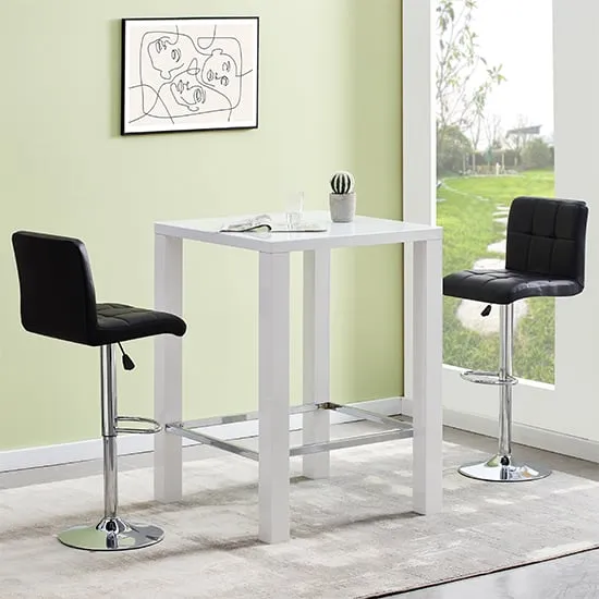 Jam Square Bar Table Set with 2 Coco Stools - White, Glass