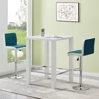 Jam Square Bar Table Set with 2 Copez Stools - White, Glass