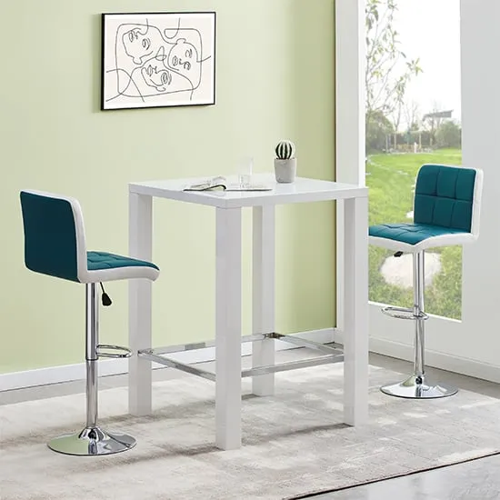 Jam Square Bar Table Set with 2 Copez Stools - White, Glass image