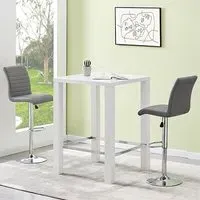 Jam Square Bar Table Set with 2 Ripple Stools - White, Glass