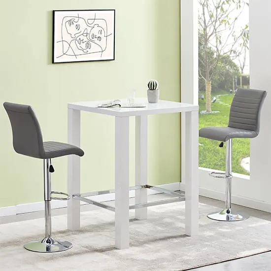 Jam Square Bar Table Set with 2 Ripple Stools - White, Glass