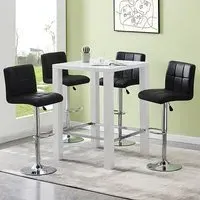 Jam Square Bar Table Set with 4 Coco Stools - Black, Glass