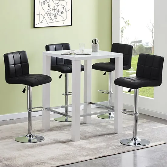 Jam Square Bar Table Set with 4 Coco Stools - Black, Glass