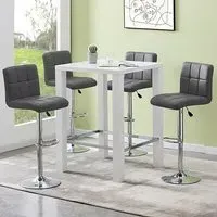 Jam Square Bar Table Set with 4 Coco Stools - Grey, Glass