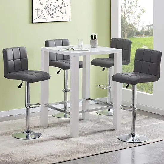 Jam Square Bar Table Set with 4 Coco Stools - Grey, Glass