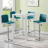 Jam Square Bar Table Set with 4 Copez Stools - Teal, Glass