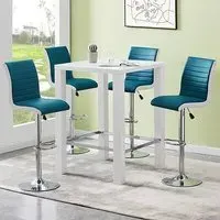 Jam Square Bar Table Set with 4 Ritz Stools - Teal, Glass
