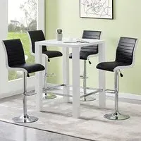 Jam Square Bar Table Set with 4 Ritz Stools - White, Glass