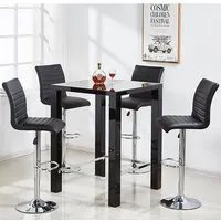 Jam Square Bar Table Set with 4 Stools - Black, Glass