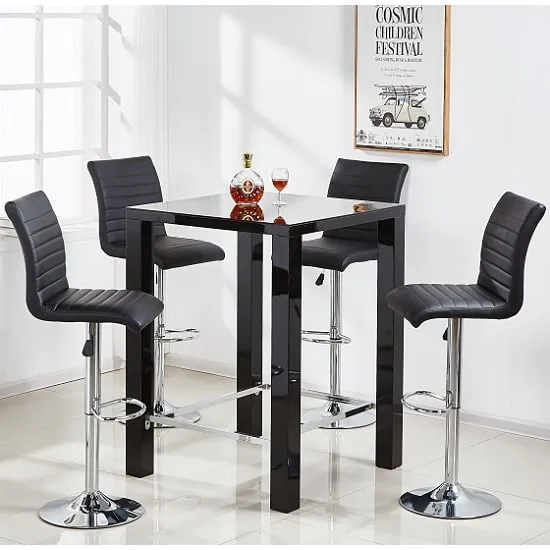 Jam Square Bar Table Set with 4 Stools - Black, Glass