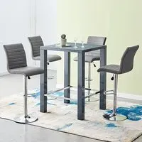 Jam Square Bar Table Set with 4 Stools - Grey, Glass