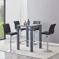 Jam Square Bar Table Set with 4 Stools - Grey, Glass