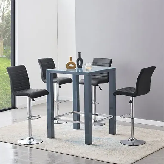 Jam Square Bar Table Set with 4 Stools - Grey, Glass