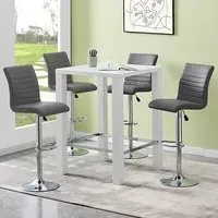 Jam Square Bar Table Set with 4 Stools - White, Glass