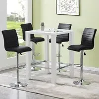Jam Square Bar Table Set with 4 Stools - White, Glass