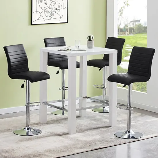 Jam Square Bar Table Set with 4 Stools - White, Glass
