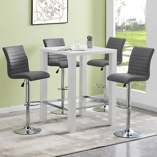Jam Square Bar Table Set with 4 Stools - White, Glass