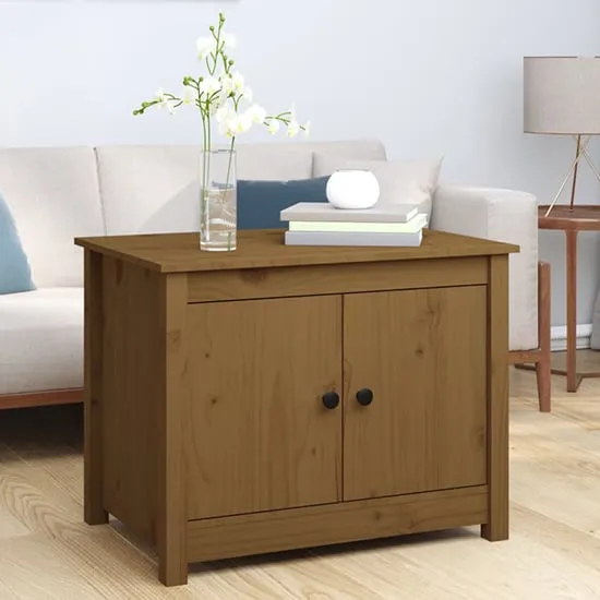 Janie Coffee Table with 2 Doors - Brown, Pine Wood