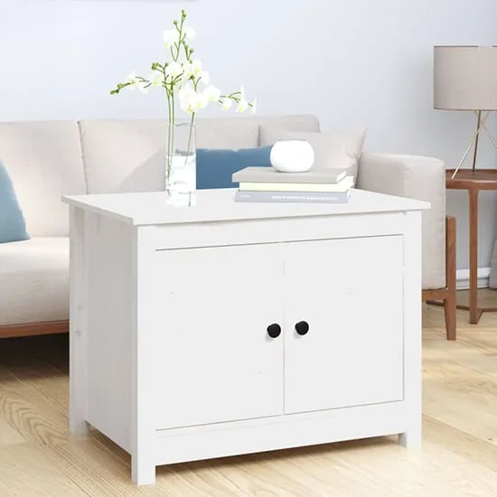 Janie Coffee Table with 2 Doors - White, Pine Wood
