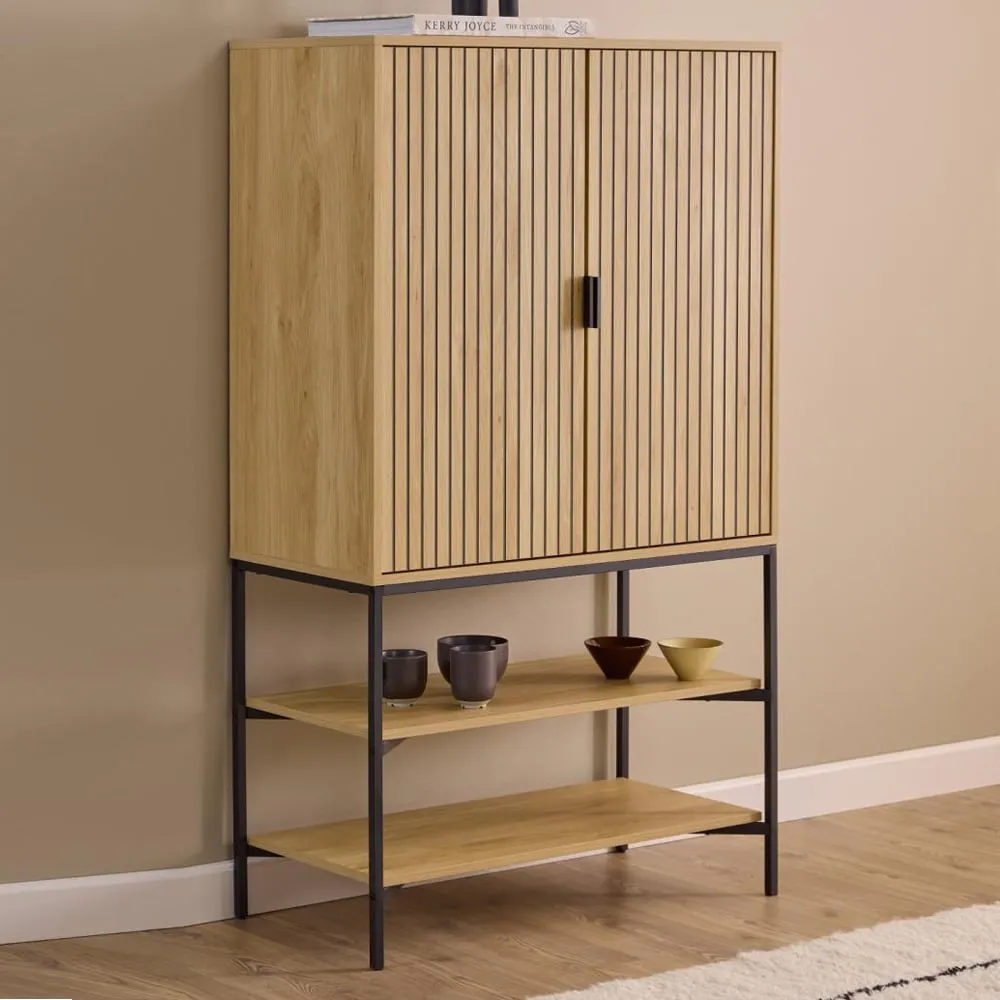 Japar 2-Door Storage Cabinet with Shelves - Oak, Black image