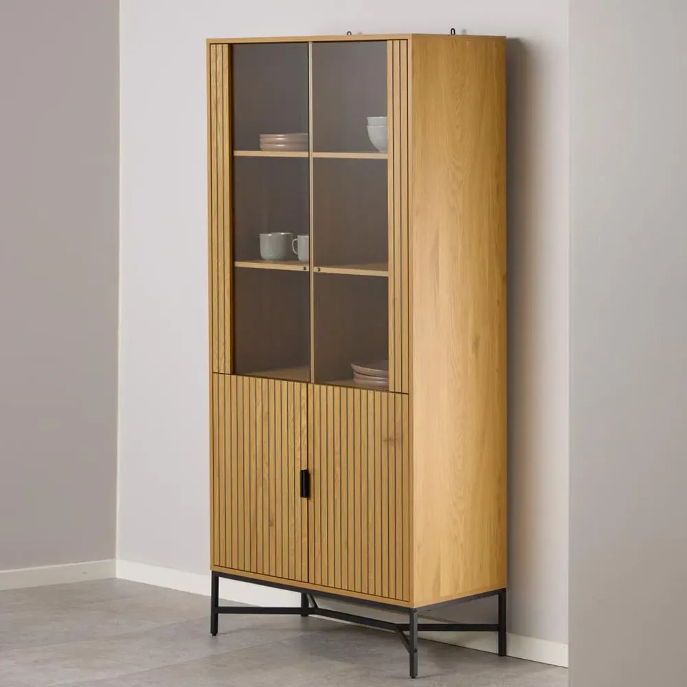 Japar Display Cabinet with 4 Doors - Oak, Black