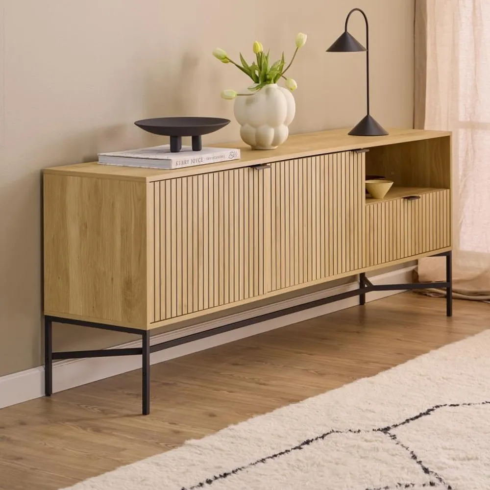 Japar Sideboard with 2 Doors 1 Drawer - Oak, Black image