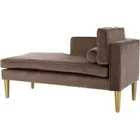 Jasmine Left Arm Velvet Lounge Chaise with Gold Legs - Grey