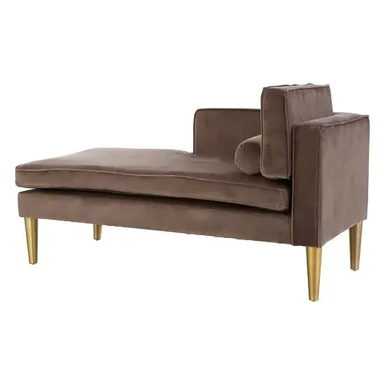 Jasmine Left Arm Velvet Lounge Chaise with Gold Legs - Grey image