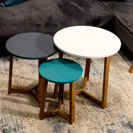 Jaspar Round Nest of 3 Tables - Multicolour, Oak image