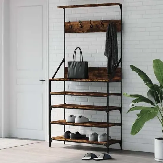 Jasper Clothes Rack with Shoe Storage - Smoked Oak