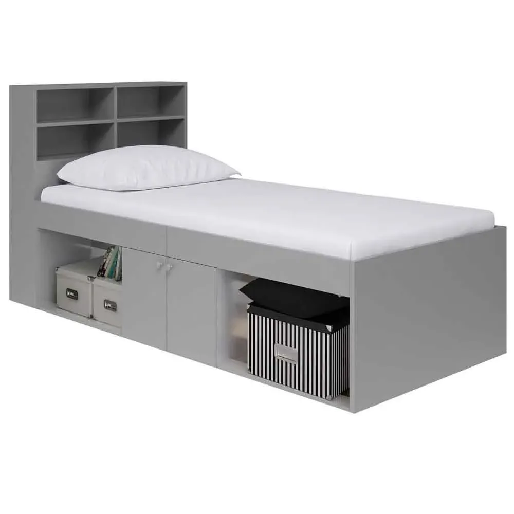 Jasper Single Bed Frame with Storage - Grey, Wood product