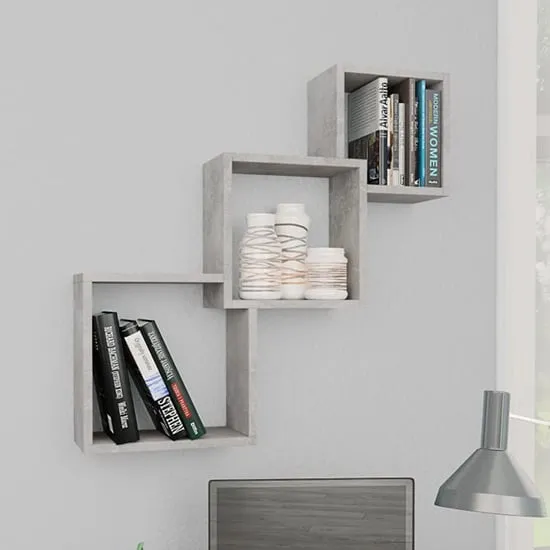 Javana Cube Wall Shelf - Concrete Effect, Engineered Wood image