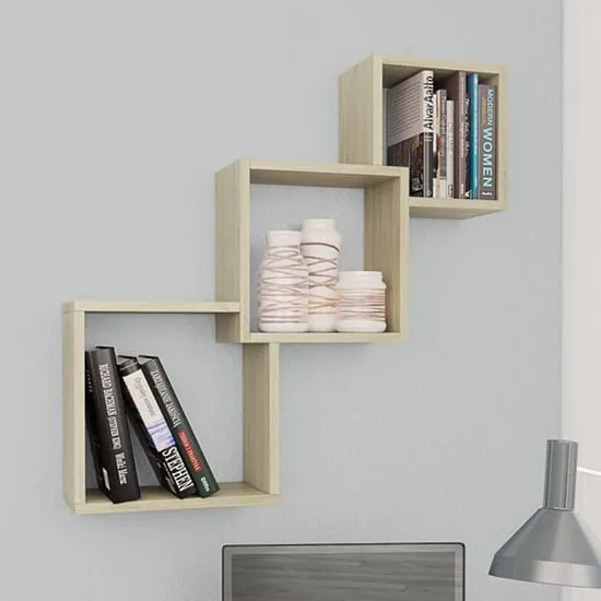 Javana Cube Wall Shelf - Sonoma Oak, Engineered Wood