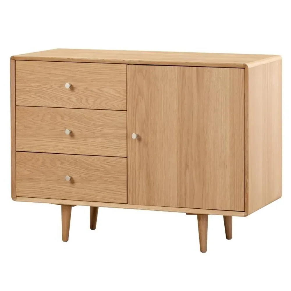 Javion Wooden Sideboard with 1 Door 3 Drawers - Natural Oak image