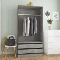 Jaxie Open Wardrobe with 2 Drawers - Concrete Effect, Chipboard alternate view