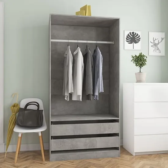 Jaxie Open Wardrobe with 2 Drawers - Concrete Effect, Chipboard image