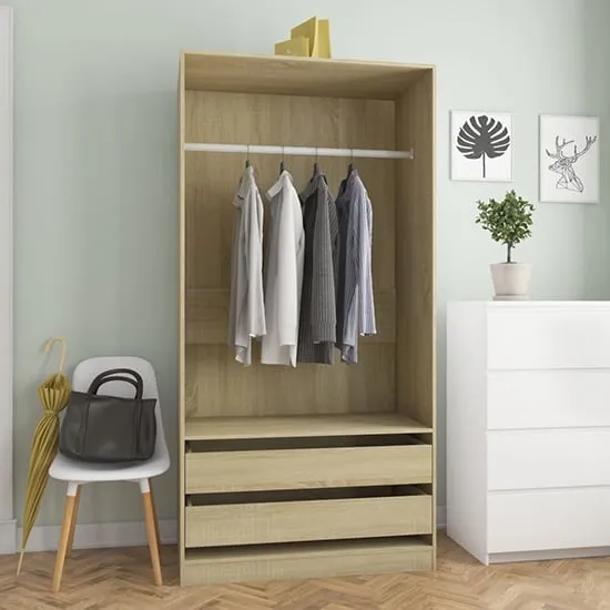 Jaxie Open Wardrobe with 2 Drawers - Sonoma Oak, Chipboard