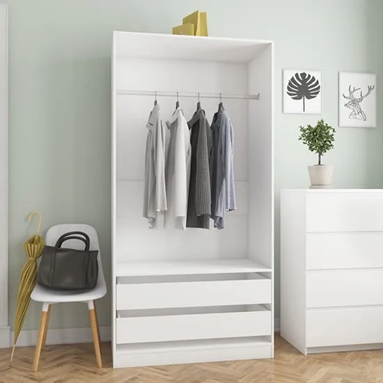 Jaxie Open Wardrobe with 2 Drawers - White, Chipboard