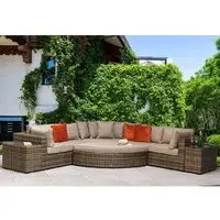 Jeana Rattan Corner Sofa Set with 2 Side Tables - Brown