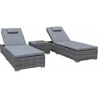 Jeana Rattan Garden Sun Loungers with Drink Table - Grey