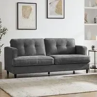 Jeddah 3-Seater Sofa with Black Legs - Grey, Fabric