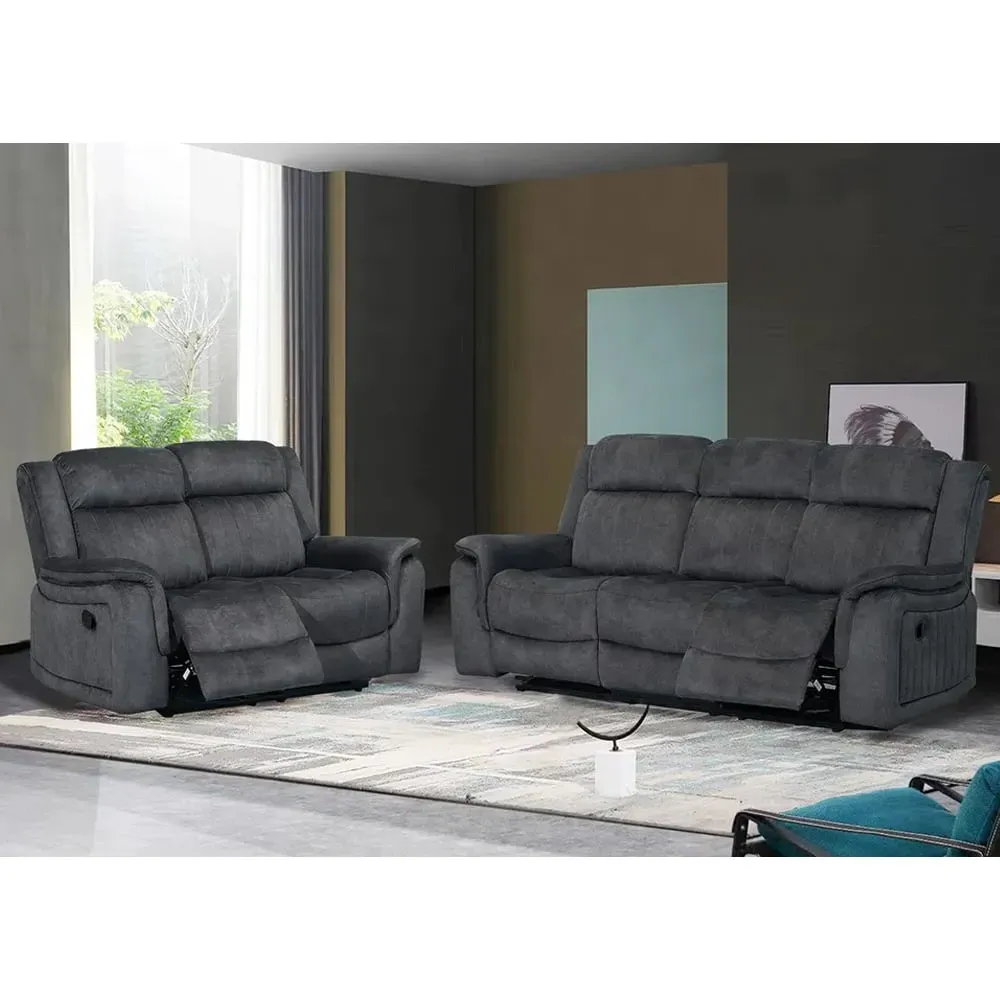 Jeddah 3+2 Seater Recliner Sofa Set - Dark Grey, Velvet