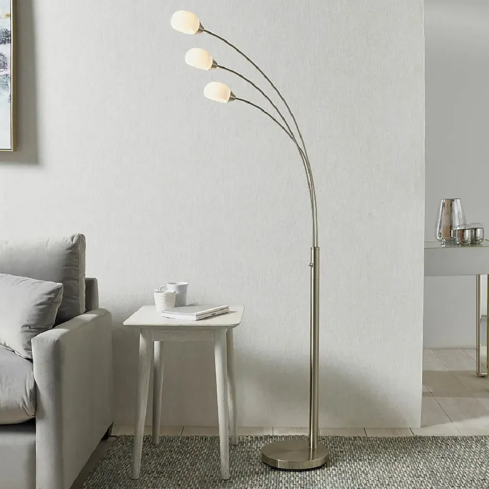 Jeddah 5 Light Floor Lamp - White, Satin Nickel image