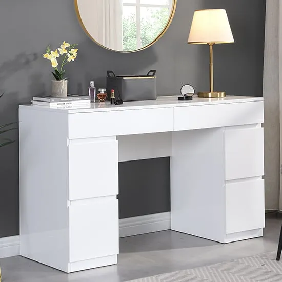 Jenson Dressing Table with 6 Drawers - White, High Gloss image