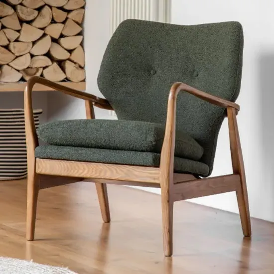 Jenson Fabric Armchair with Wooden Legs - Green