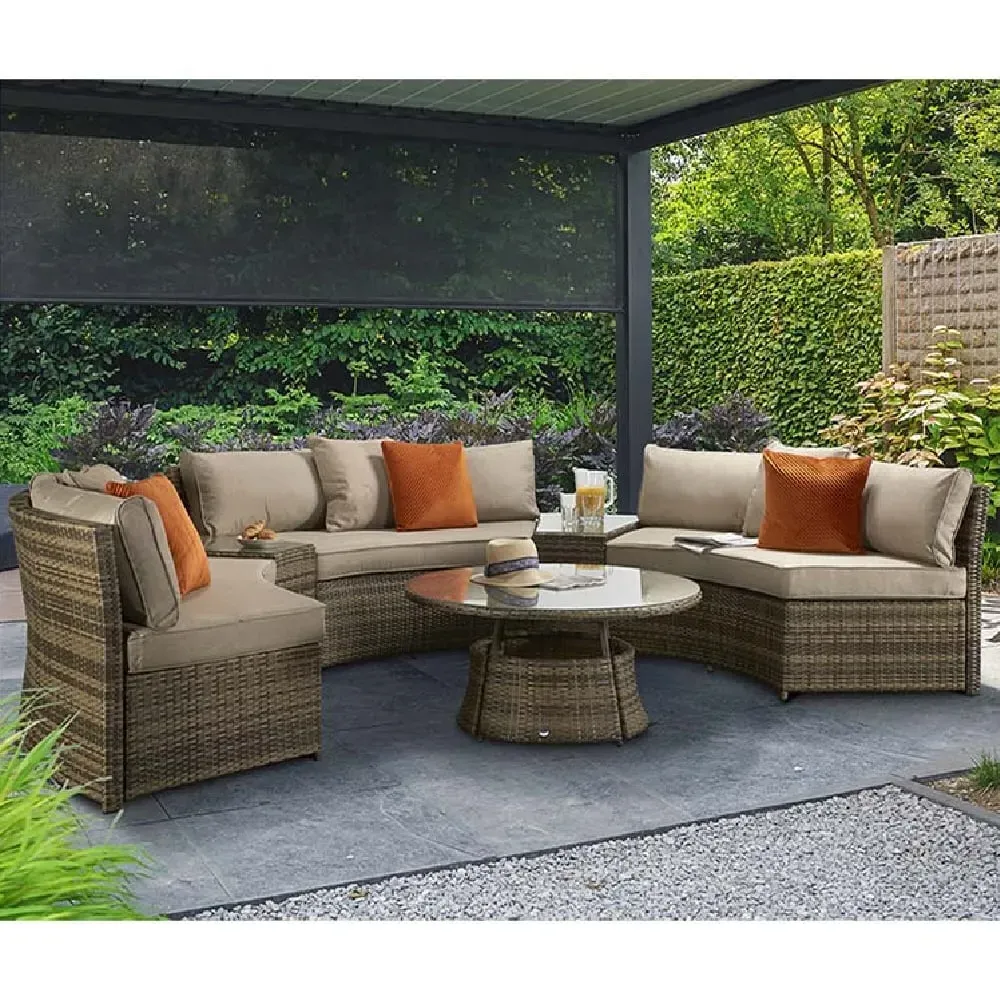 Jeren Half Moon Garden Sofa Set with Coffee Table - Brown, Rattan image