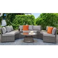 Jeren Half Moon Garden Sofa Set with Coffee Table - Grey, Rattan