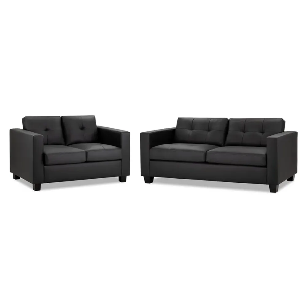 Jerome 3+2 Seater Sofa Set - Black, Faux Leather image