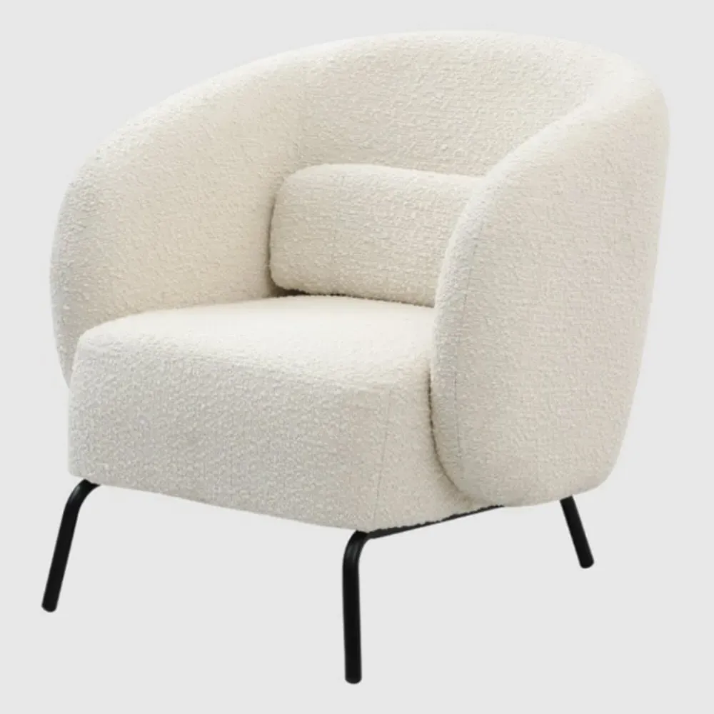 Jerome Fabric Armchair with Black Metal Legs - Cologne Ivory