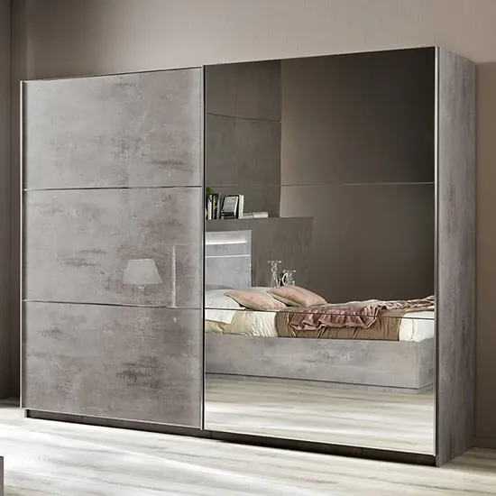 Jessica Large Mirrored Sliding Door Wardrobe - Grey Marble
